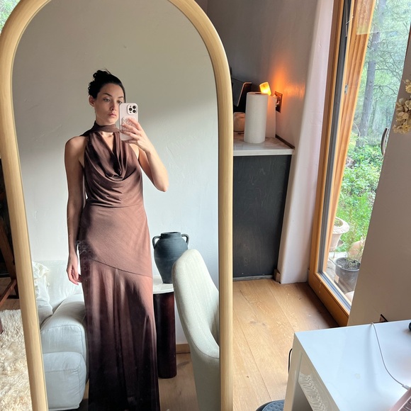 Brown Draped Halter Maxi Dress - Picture 5 of 6